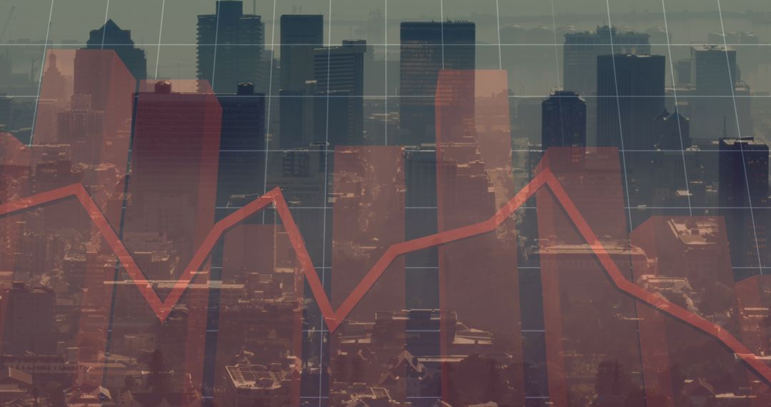 Cityscape with Declining Financial Graph Overlay