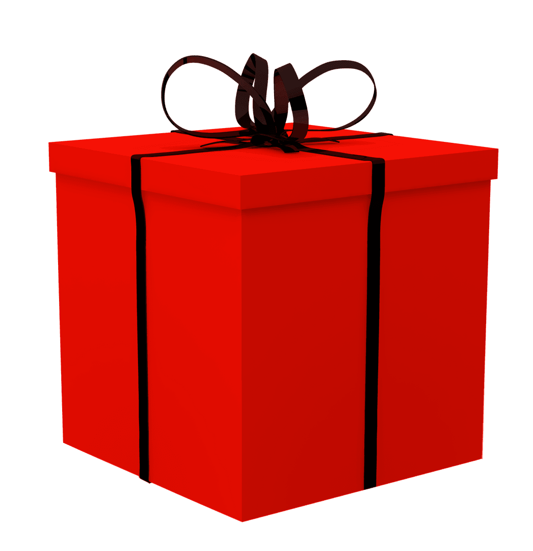 Red Gift Box with Black Bow on Transparent Background Near Celebration