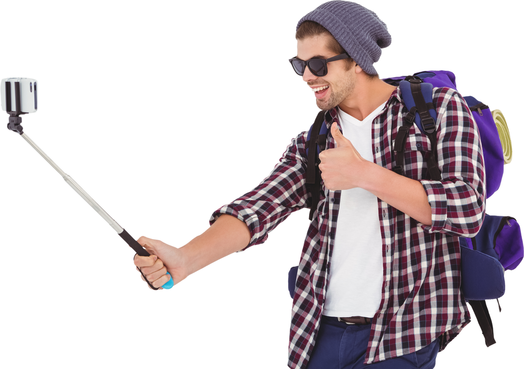 Man Taking Selfie with Selfie Stick, Transparent Background - Download Free Stock Images Pikwizard.com