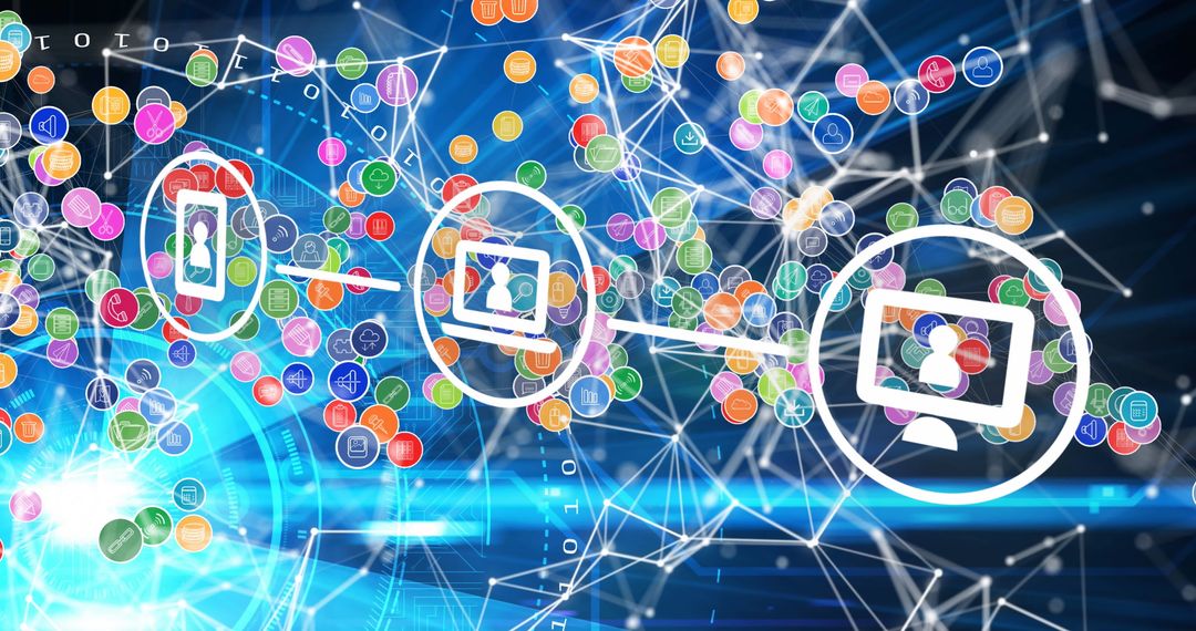 Digital Network Connections with Colorful Icons and Technology Interface