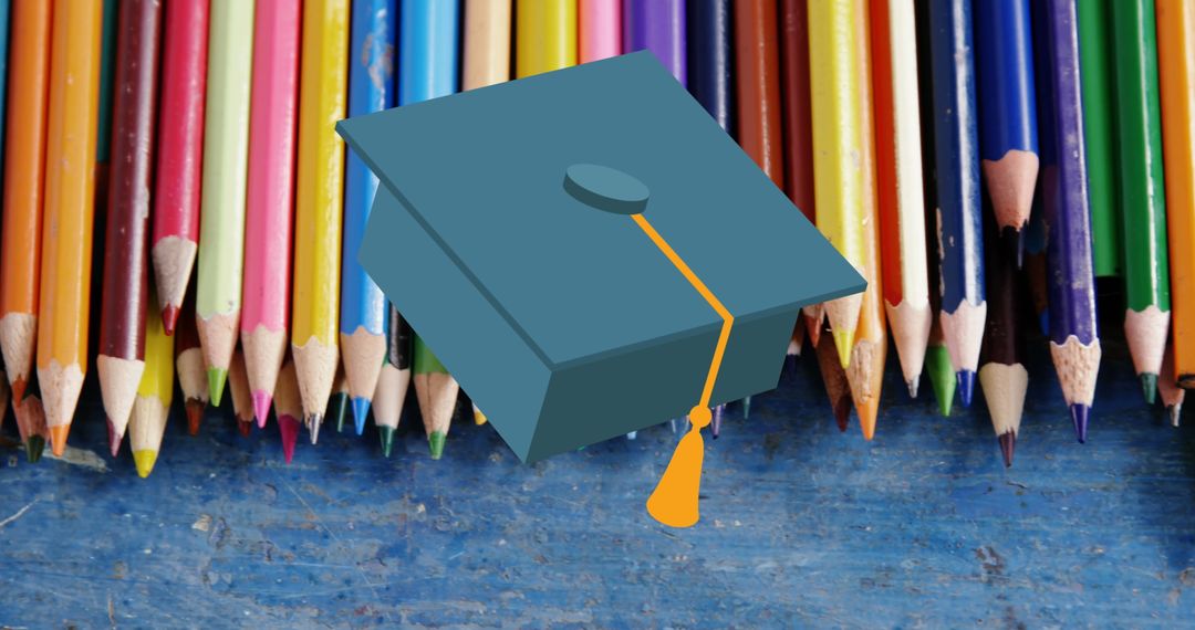 Colorful Pencils and Mortarboard Symbolizing Education and Creativity