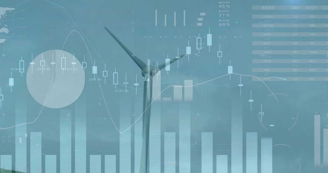 Wind Turbines Merged with Rising Stock Charts Trends