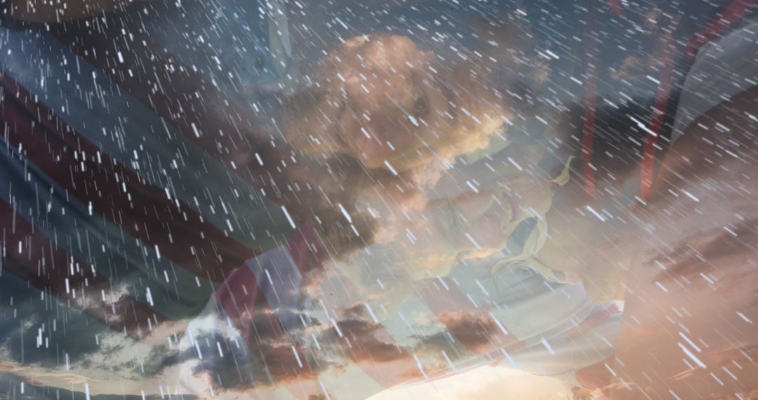 Serene Rainfall Against Cloudy Sky Creating Calming Atmosphere