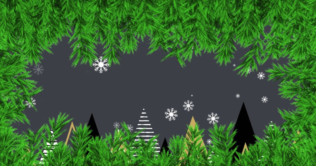 Digital Christmas Forest with Falling Snowflakes
