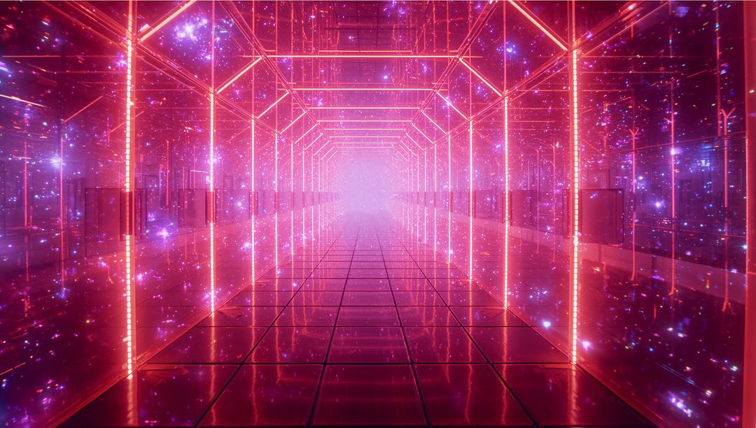 Futuristic Neon Corridor with Glowing Star Particles