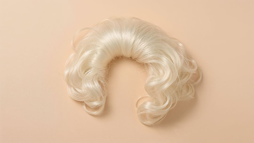 Synthetic Blonde Wig on Peach Background Enhancing Texture