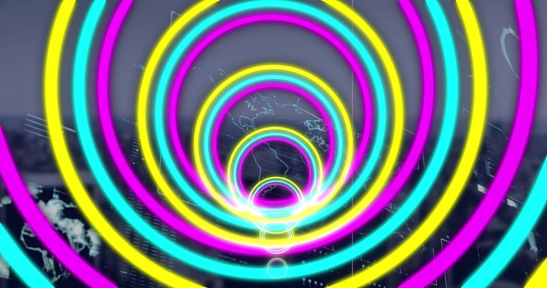 Neon Circles Over Abstract Global Interface