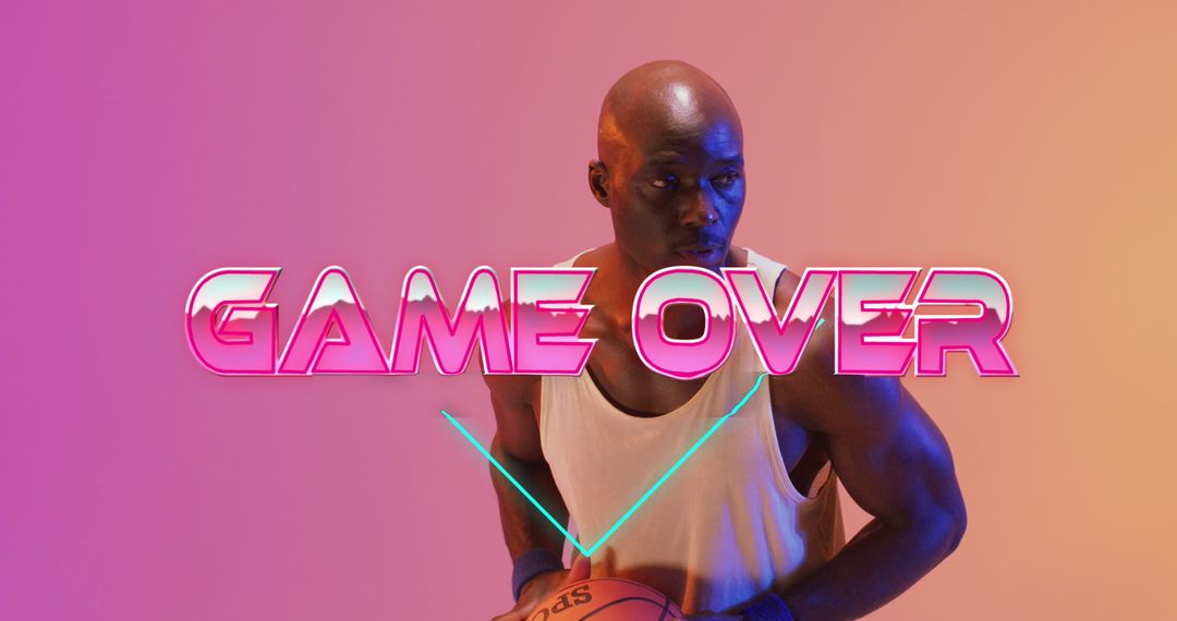 Game Over in Neon with Focused Basketball Player