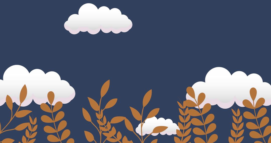 Clouds Hovering Over Brown Leafy Plants on Dark Blue Background
