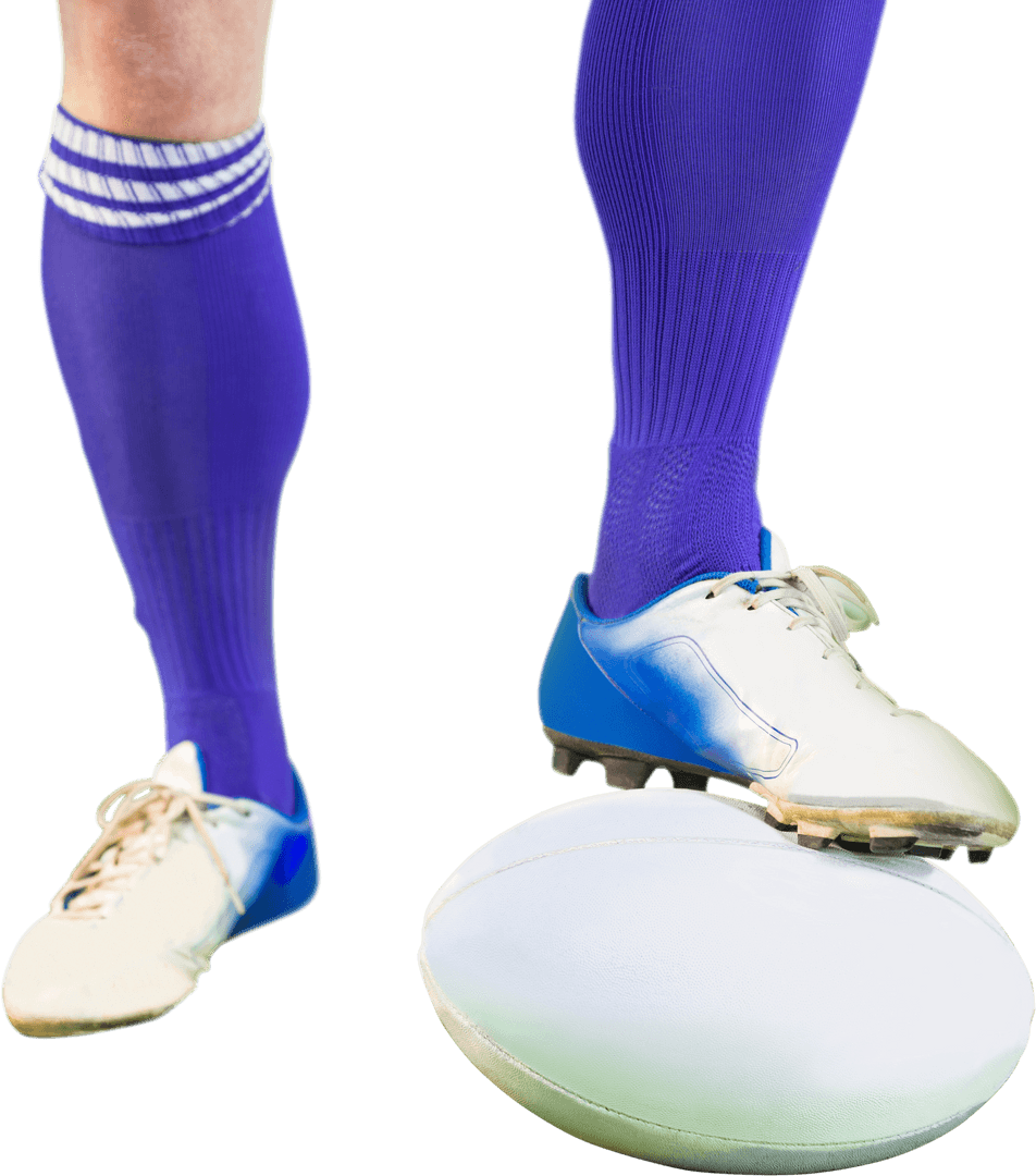 Rugby Player Feet Striking Transparent Pose with Ball