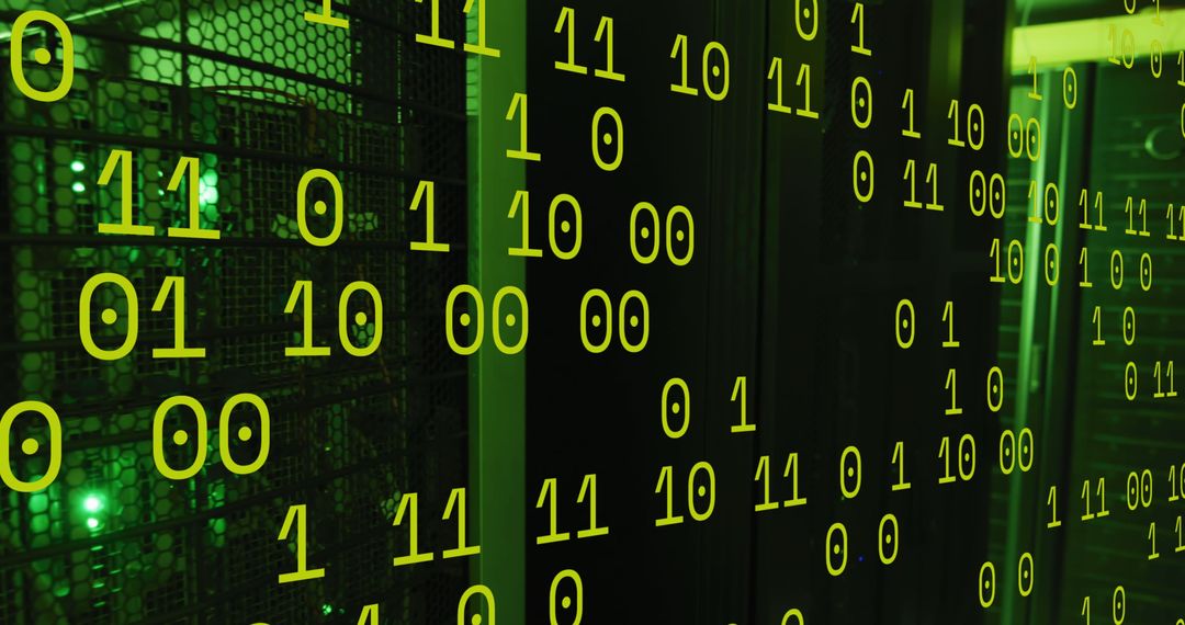 green binary code overlapped on data servers illustrating technology process - Free Images, Stock Photos and Pictures on Pikwizard.com