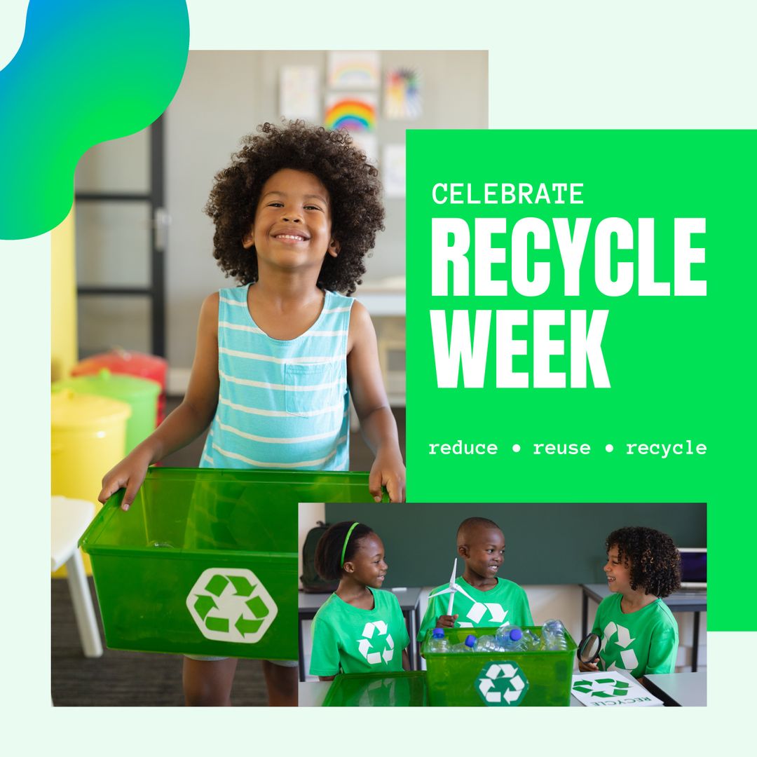 Diverse Children Collecting Classroom Recycling for Eco Awareness