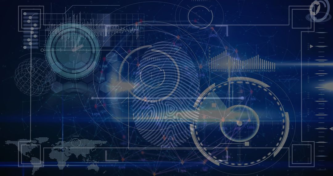 Futuristic Biometric Fingerprint Scanner Interface with Digital Overlays