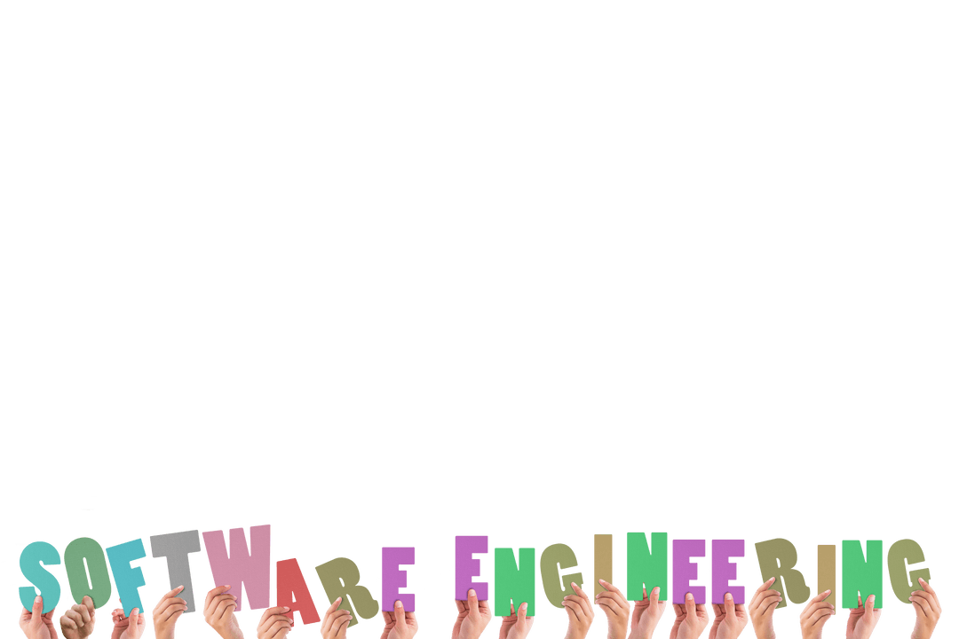 Hands Holding Software Engineering Text on Transparent Background