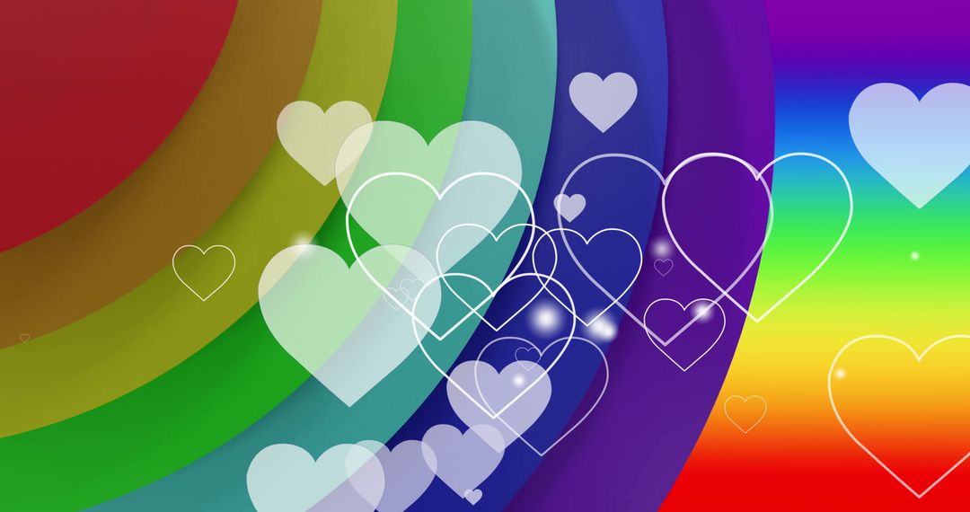 Vibrant Rainbow with Floating Hearts and Abstract Patterns