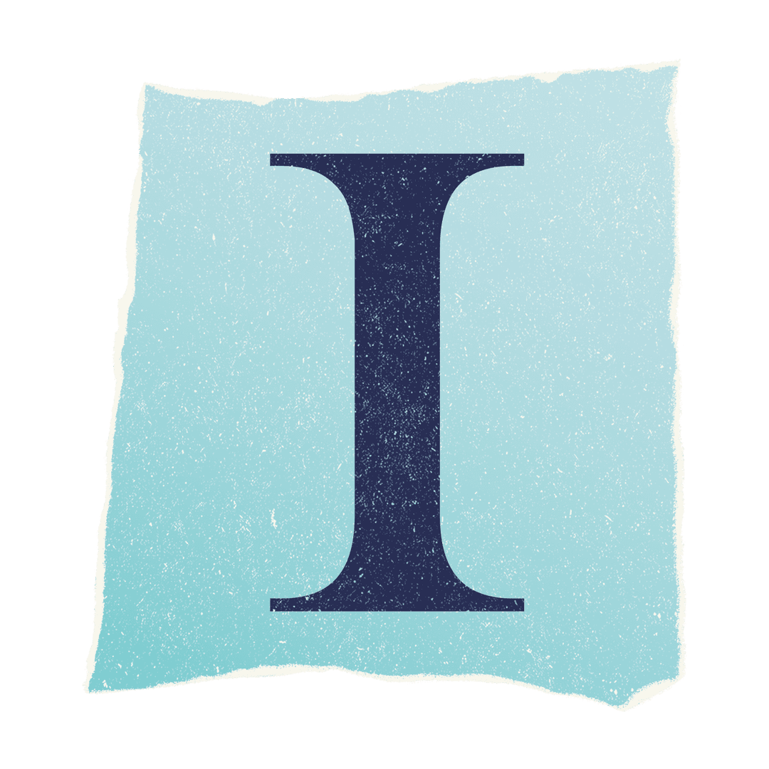 Transparent Navy Blue Stylized Letter I on Torn Gradient Background