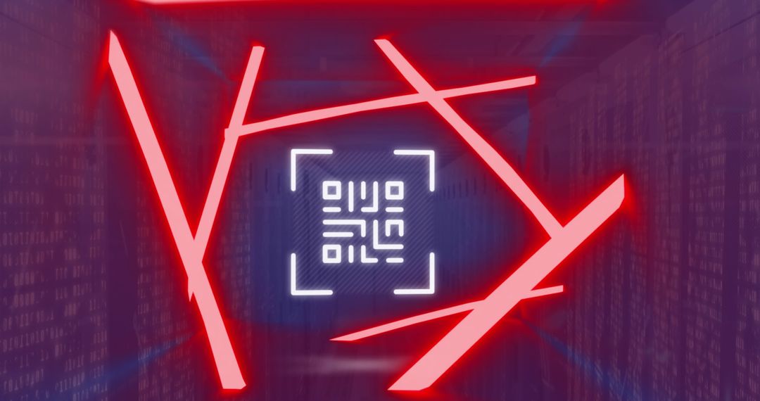 Futuristic Barcode Concept with Neon Light Trails in Server Room