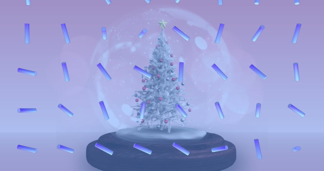 Abstract Snow Globe with Christmas Tree and Blue Patterns