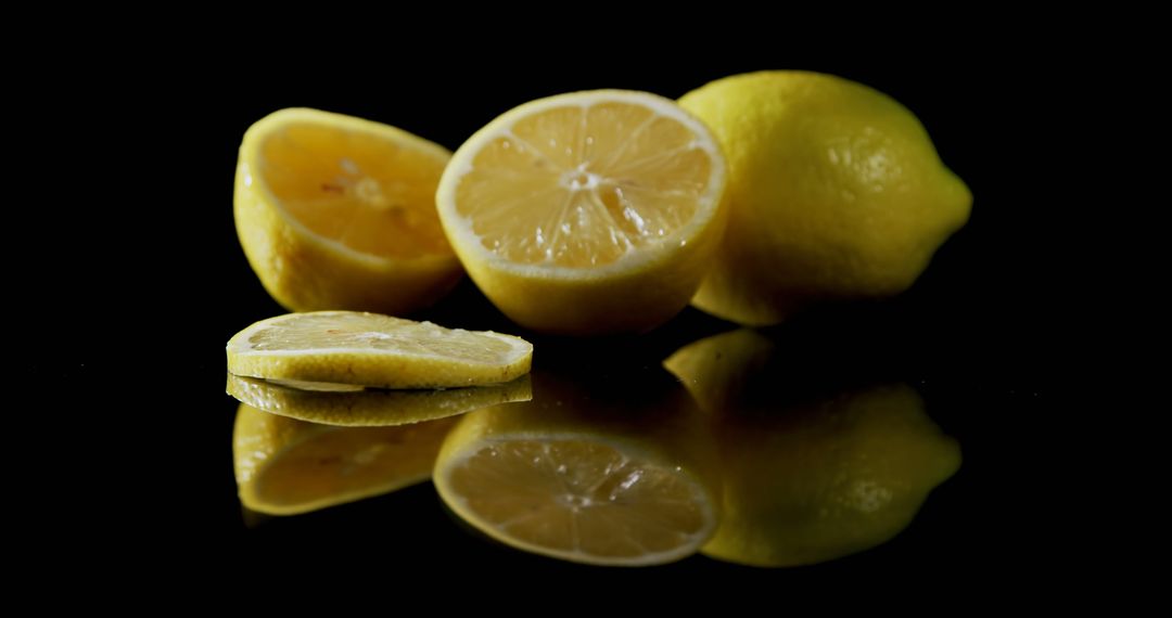 Fresh Lemons Reflecting on Black Surface - Free Images, Stock Photos and Pictures on Pikwizard.com