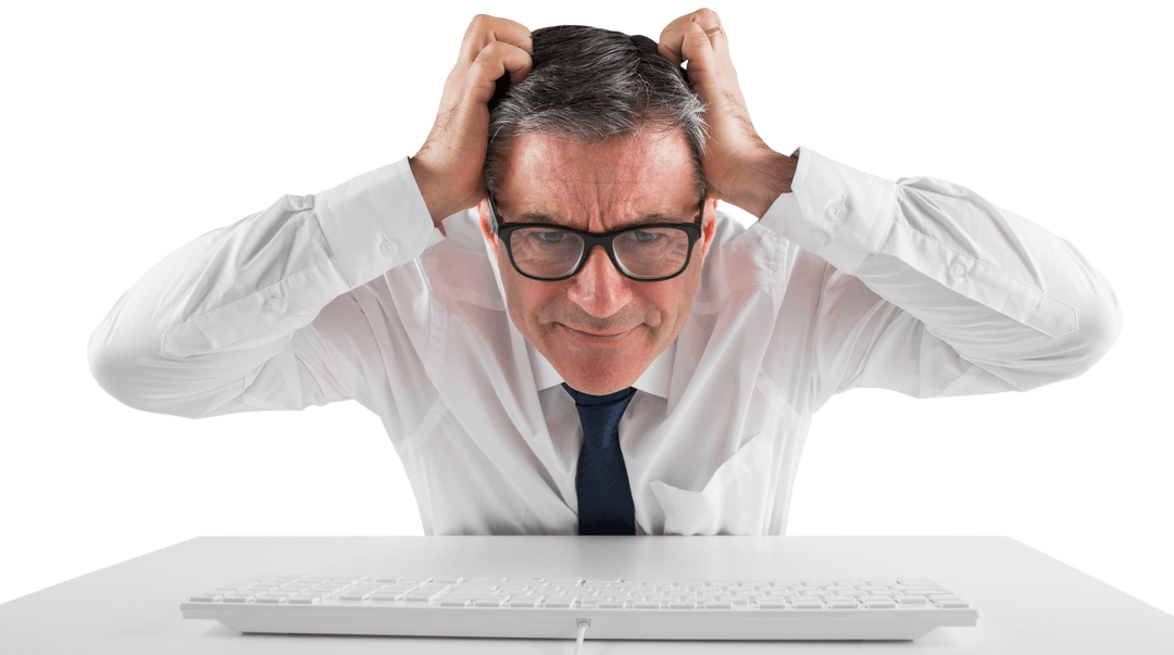 Transparent Background of Stressed Business Executive Clutching Head