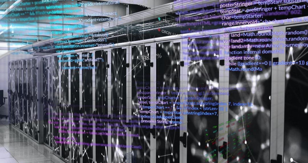 data code unveiling over sleek server racks in data center - Free Images, Stock Photos and Pictures on Pikwizard.com