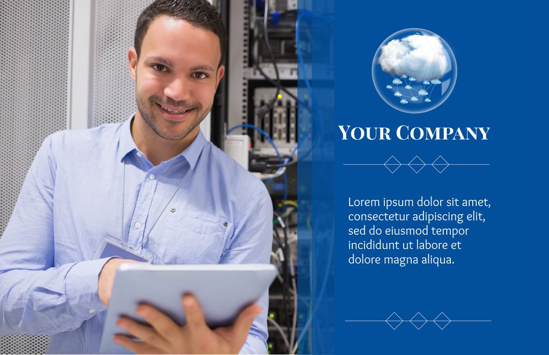 Confident IT Technician with Tablet in Data Center - Download Free Stock Templates Pikwizard.com