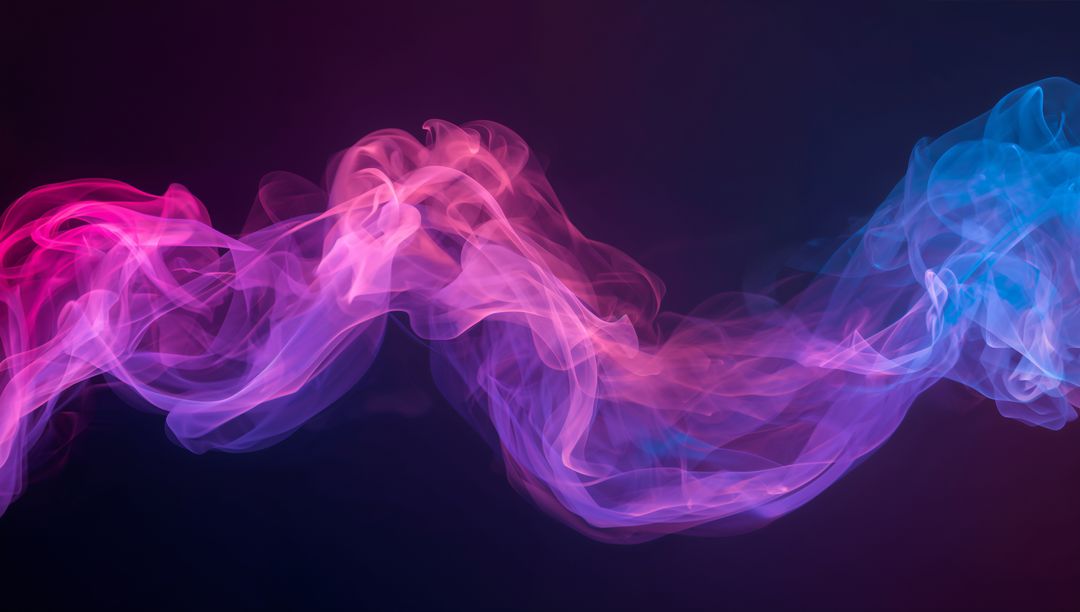 Flowing Iridescent Smoke Ribbons Glowing Neon Gradient Across Dark Background