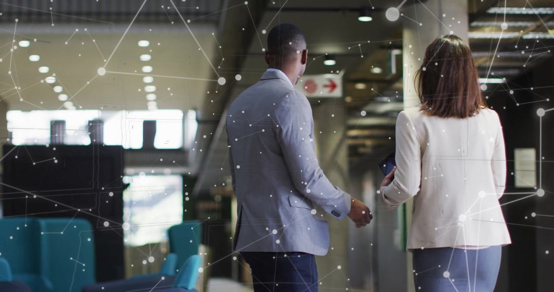 Business Colleagues Walking with Digital Network Overlay