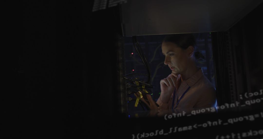 Woman Monitoring Server Room Technology