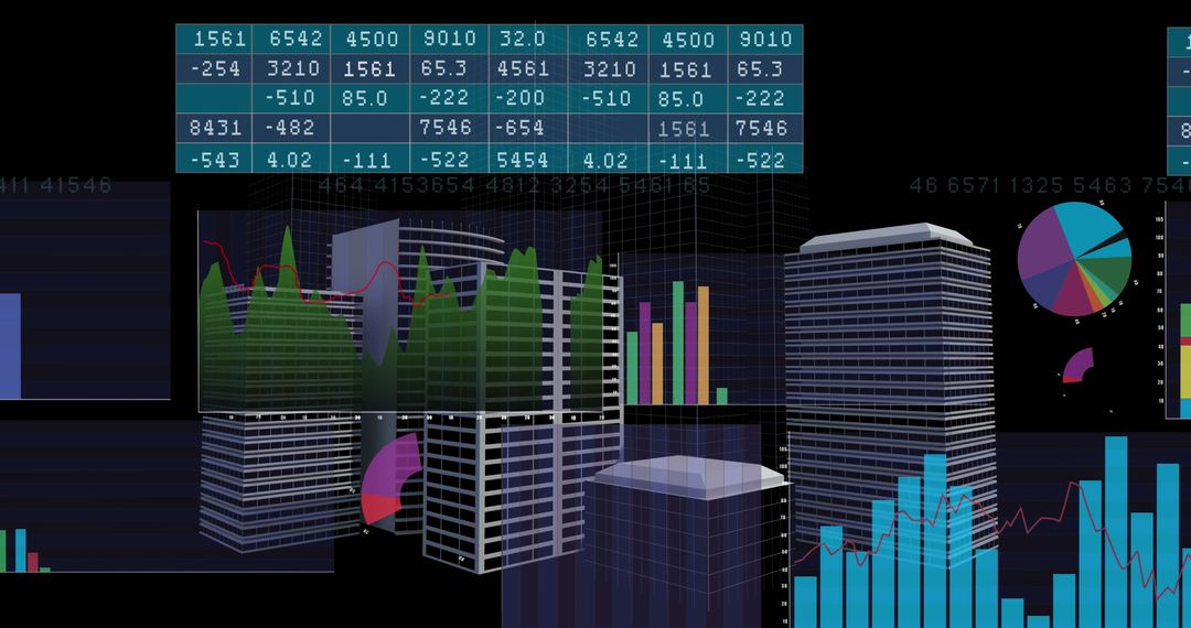 Digital Financial Overlay on Cityscape Highlighting Data Insights