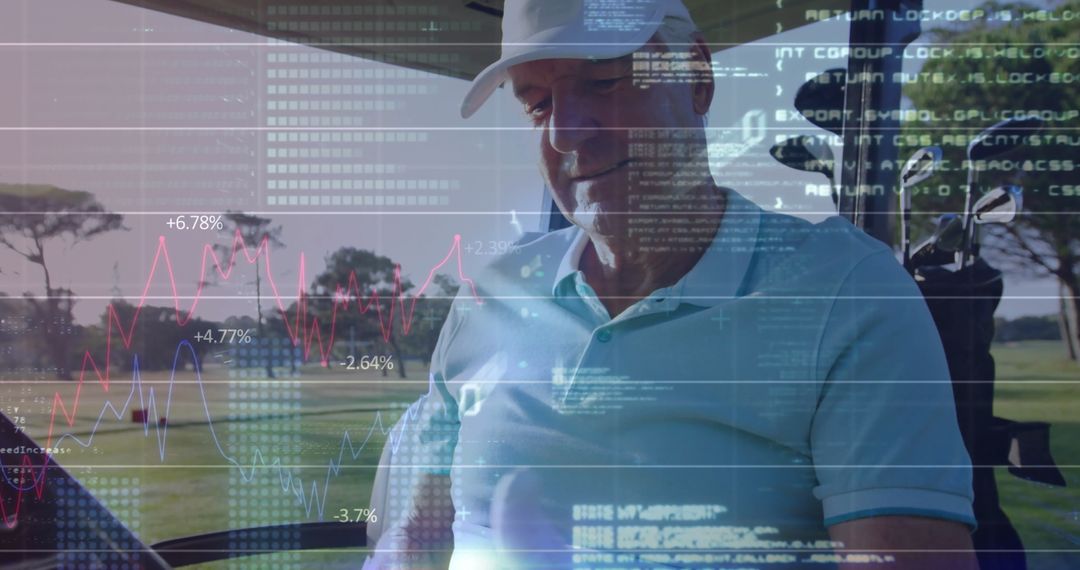Golfer Using Technology Analyzing Data on Course