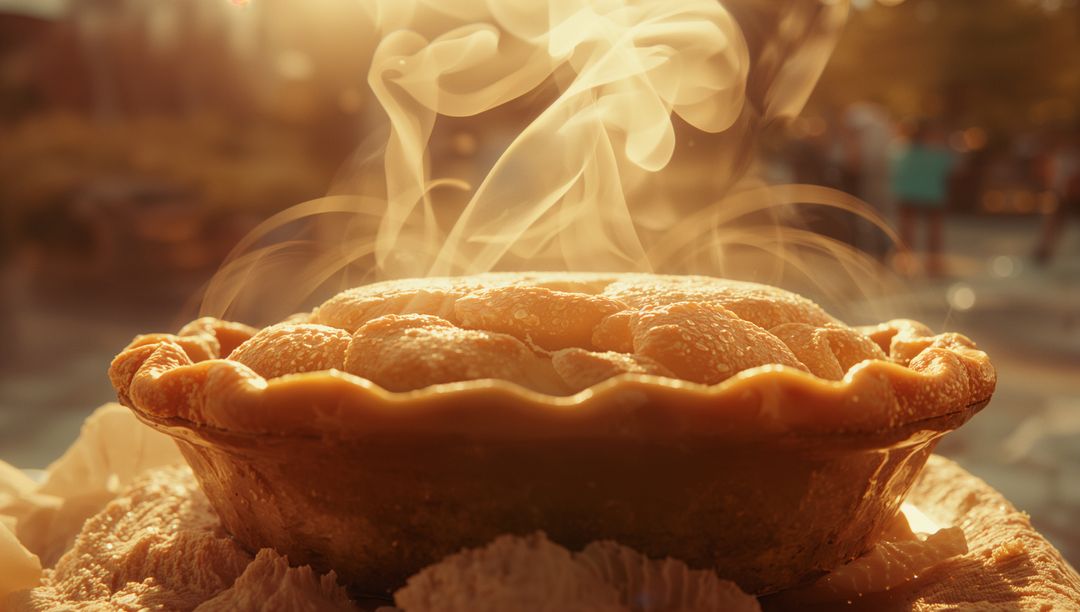 Steaming Homemade Lattice Fruit Pie on Rustic Table