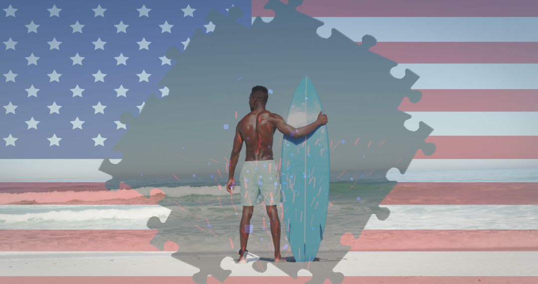 Puzzle Overlay with Surfer and American Flag
