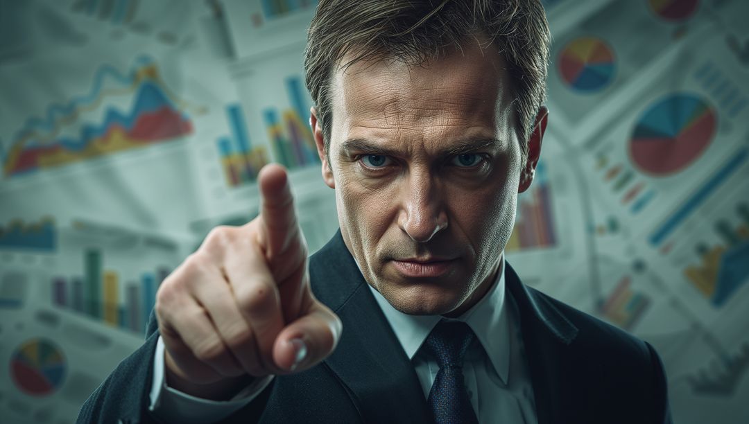 Businessman Emphasizing Data Trends in Corporate Presentation