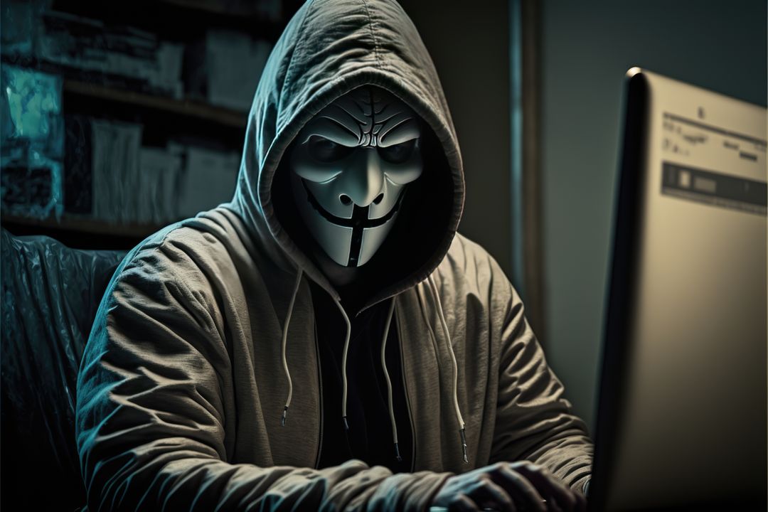 Hacker in Guy Fawkes Mask Sitting at Computer - Free Images, Stock Photos and Pictures on Pikwizard.com