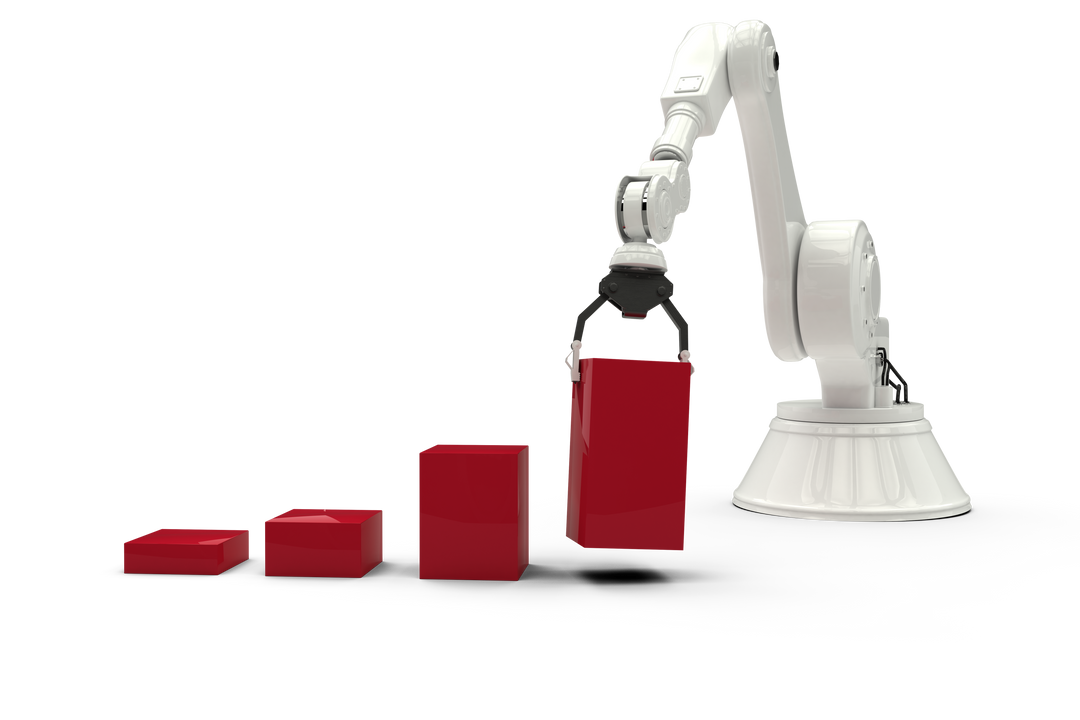 Robot Arm Lifting Red Graph Blocks Transparent Background - Download Free Stock Images Pikwizard.com