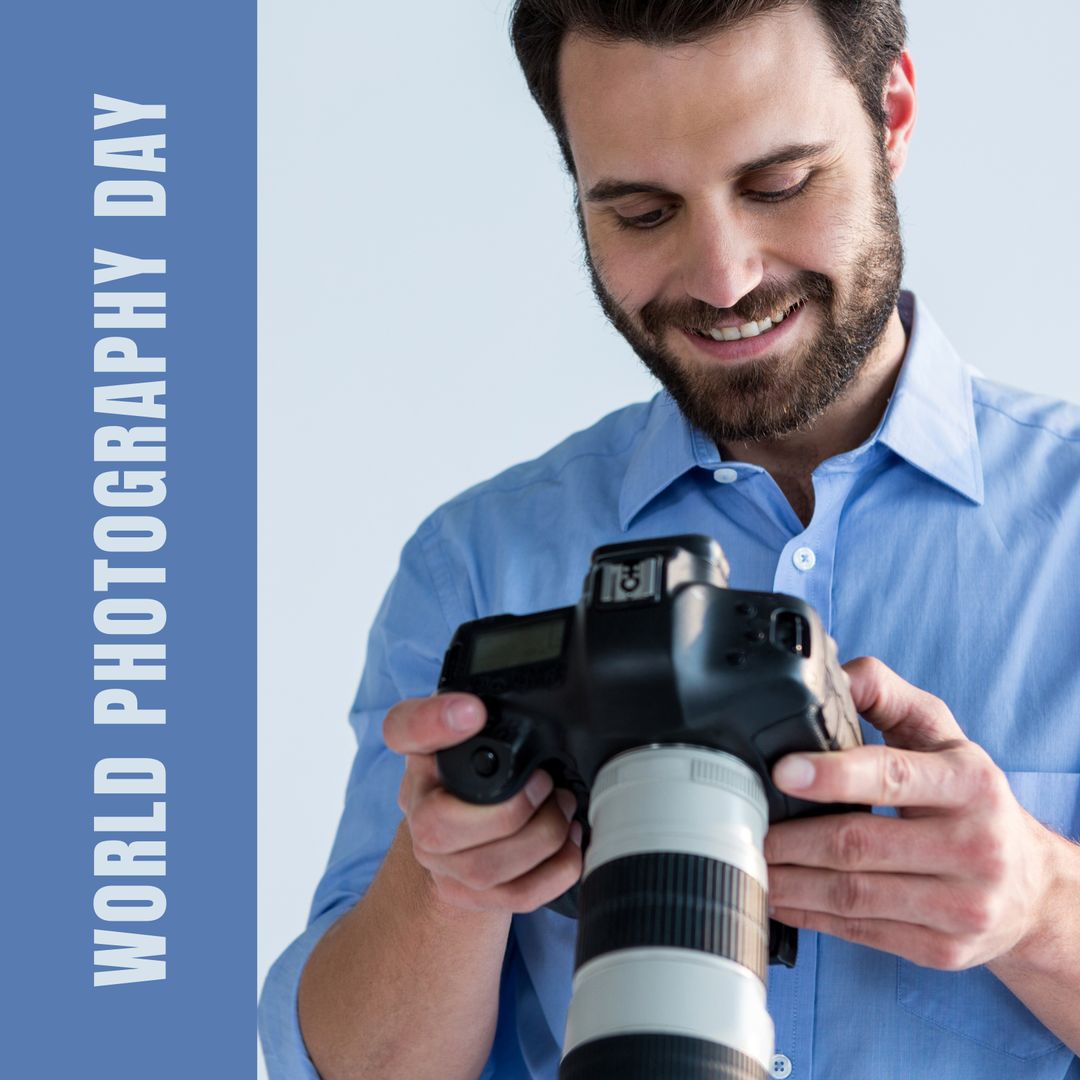 Photographer Smiling at Camera Display for World Photography Day Campaign