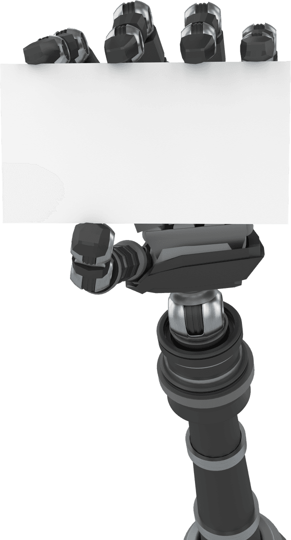 Transparent Robotic Arm Holding Blank Card for Tech Innovations