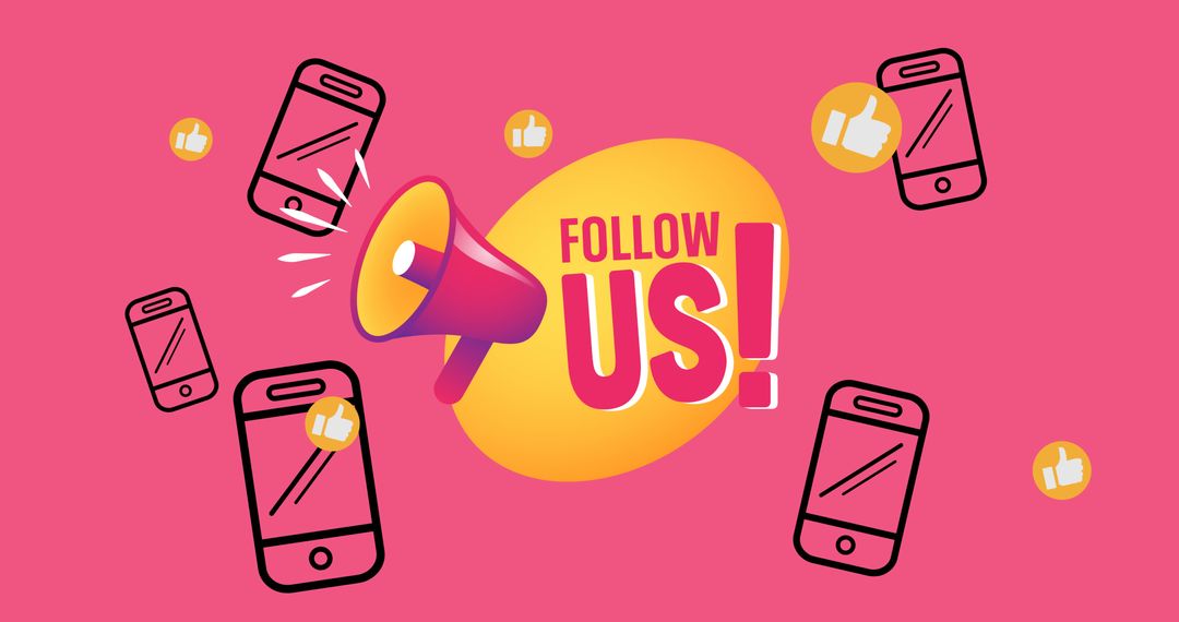 Follow Us Call to Action with Megaphone and Mobile Devices