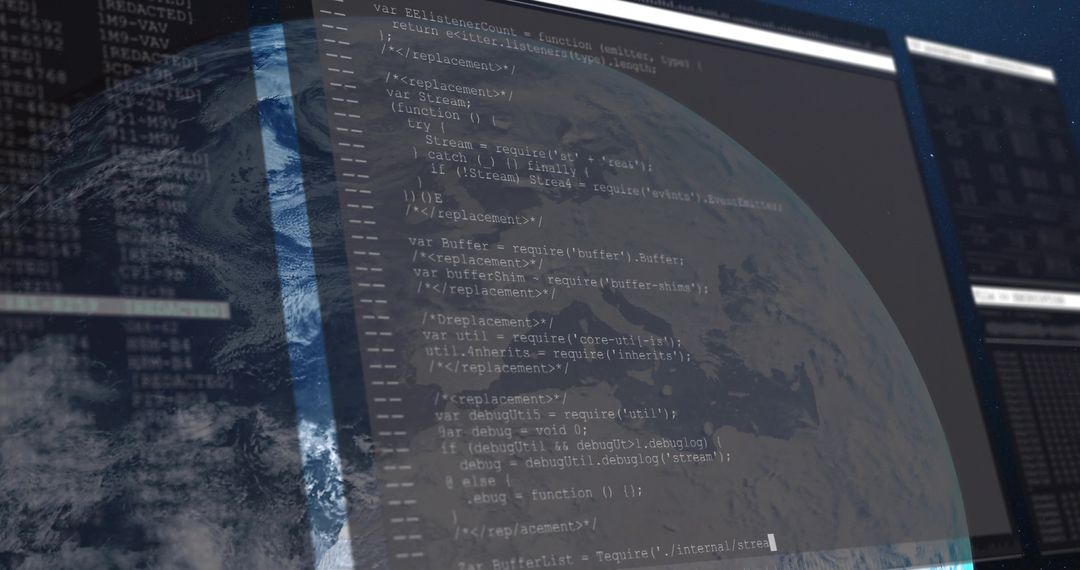 JavaScript Code Overlapping Earth on Computer Screen Concept