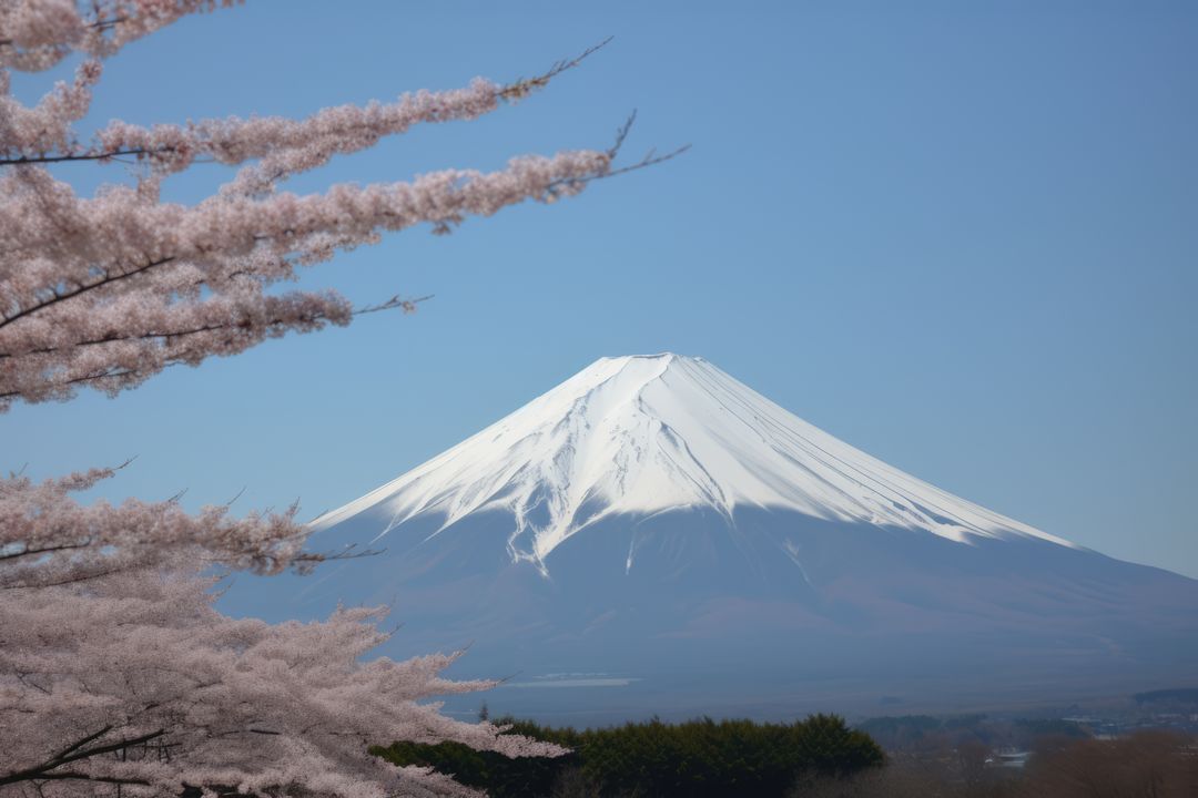 Cherry Blossoms in Full Bloom with Snow-Capped Mount Fuji - Free Images, Stock Photos and Pictures on Pikwizard.com