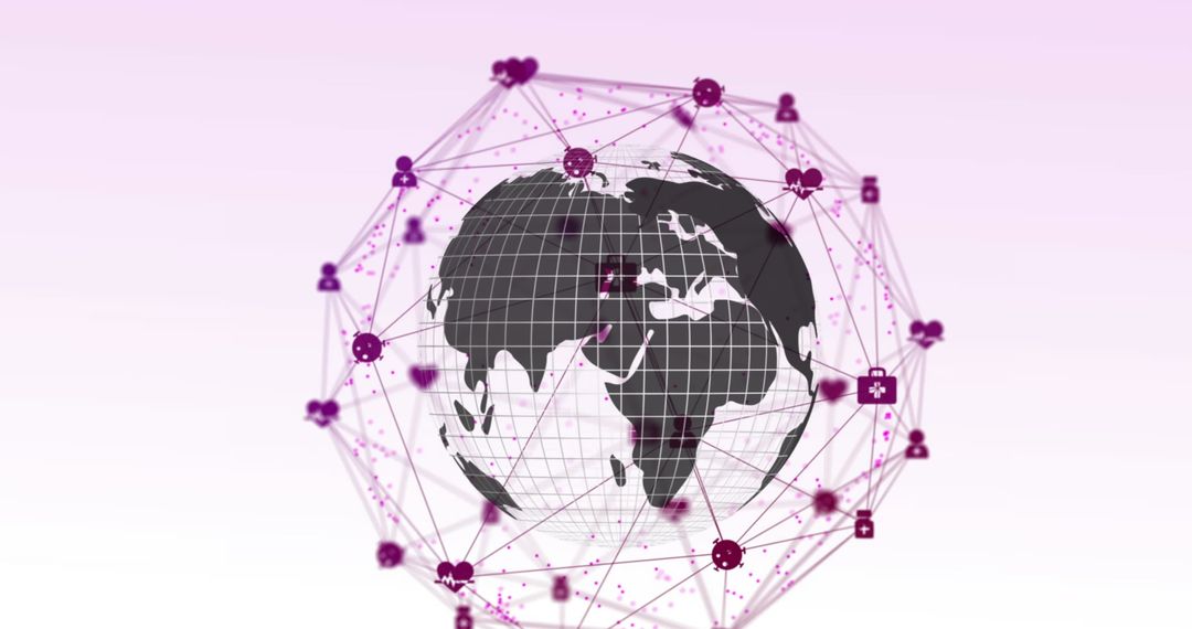 Digital Globe with Medical Network Icons and Tech Overlay