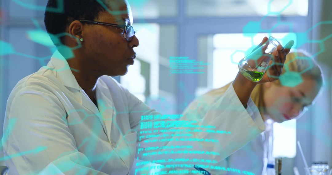 Researchers Analyzing Samples in Laboratory with Holographic Data Interface