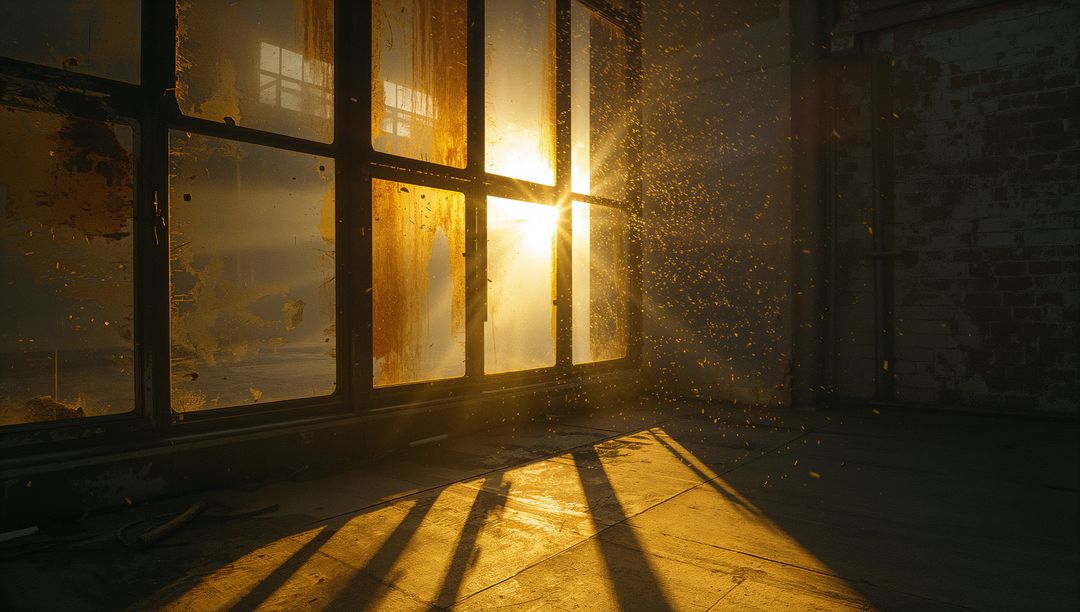 Sunbeams Shining Through Industrial Loft Window Creating Rustic Atmosphere