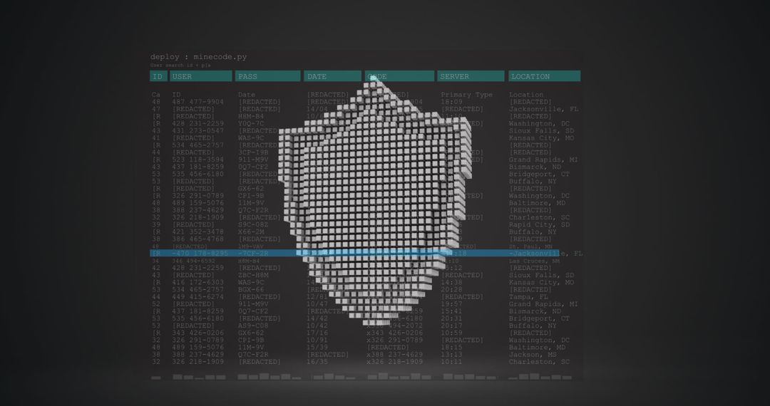 Pixelated Digital Shield on Cybersecurity Code Background