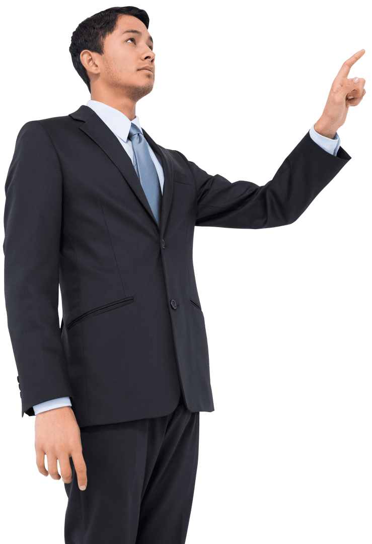 Biracial Businessman Touching Transparent Virtual Interface