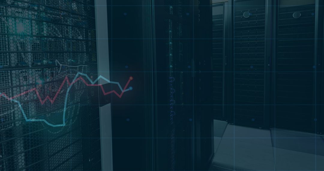 Digital Interface in Server Room with Financial Analytics