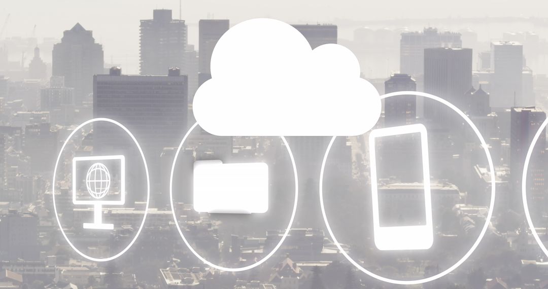 Digital Cloud Technology Over Modern City Skyline