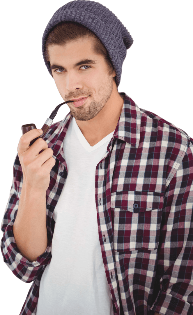 Confident Transparent Hipster with Pipe in Casual Attire