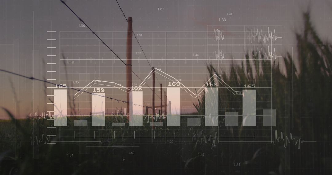 Graph Overlay with Countryside Dawn in Bright Sky Nature Bet